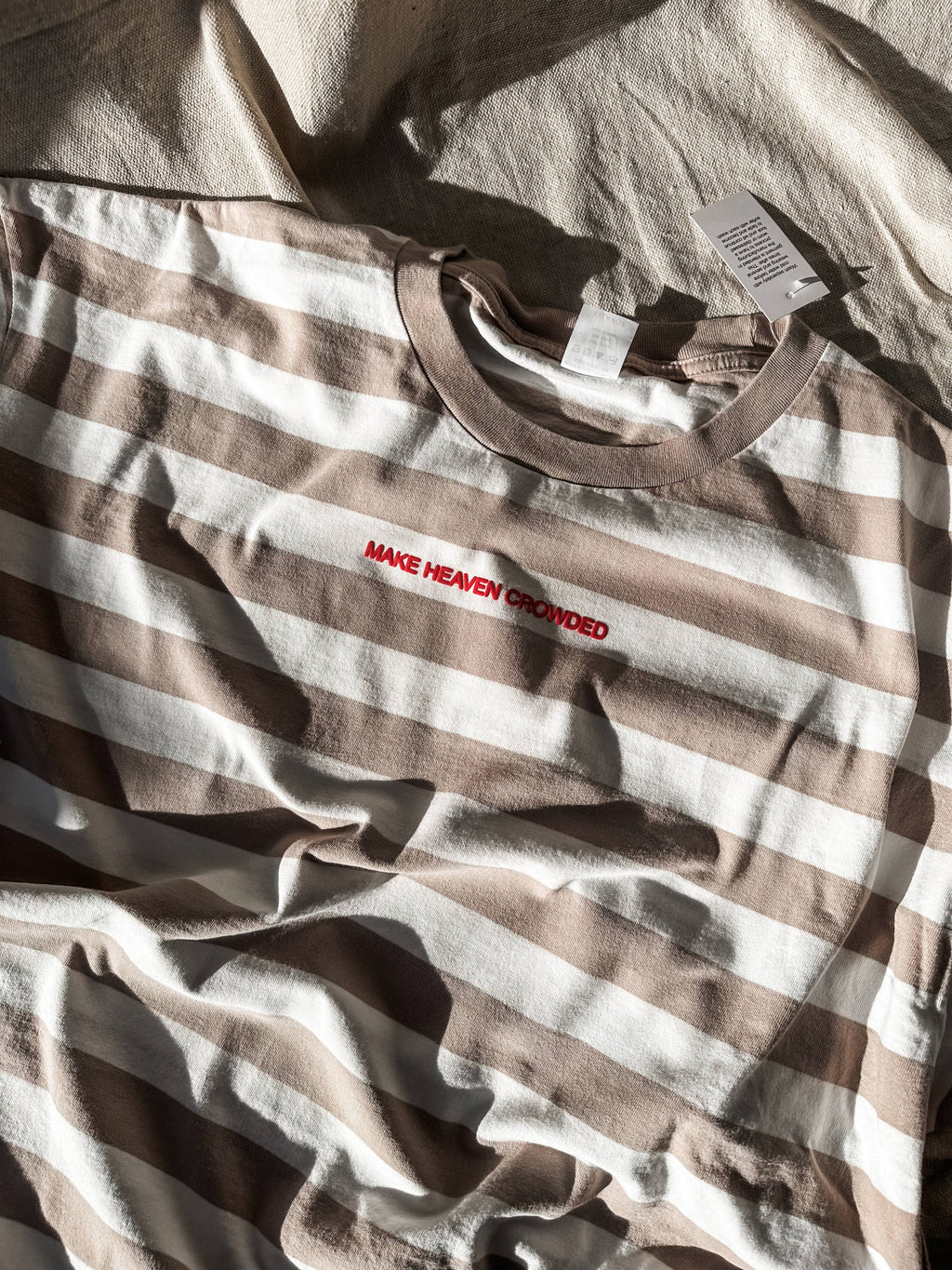 Make Heaven Crowded-red puff- Beige Stripe Tee