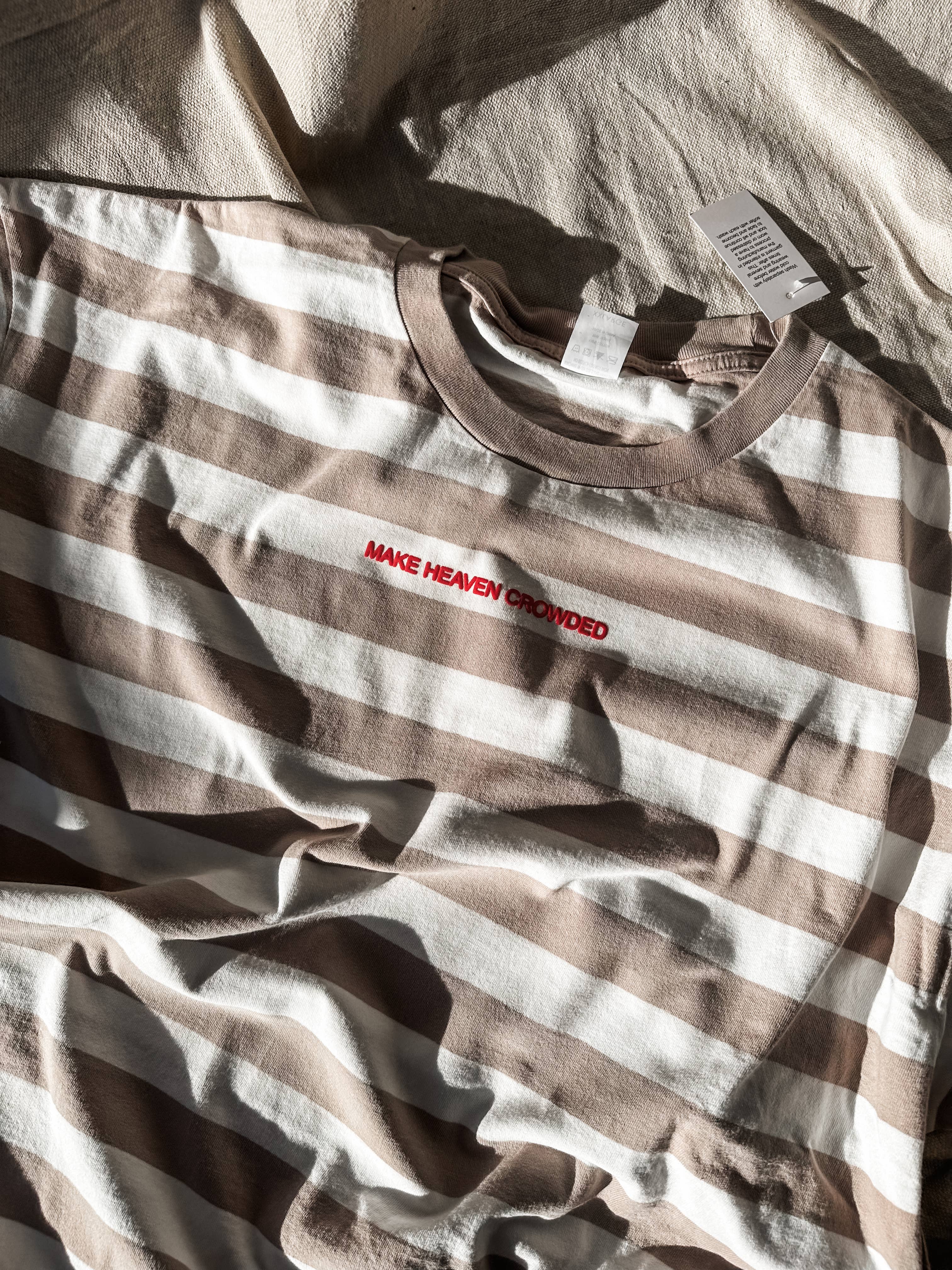 Make Heaven Crowded-red puff- Beige Stripe Tee
