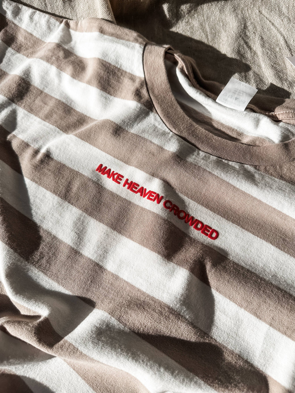Make Heaven Crowded-red puff- Beige Stripe Tee