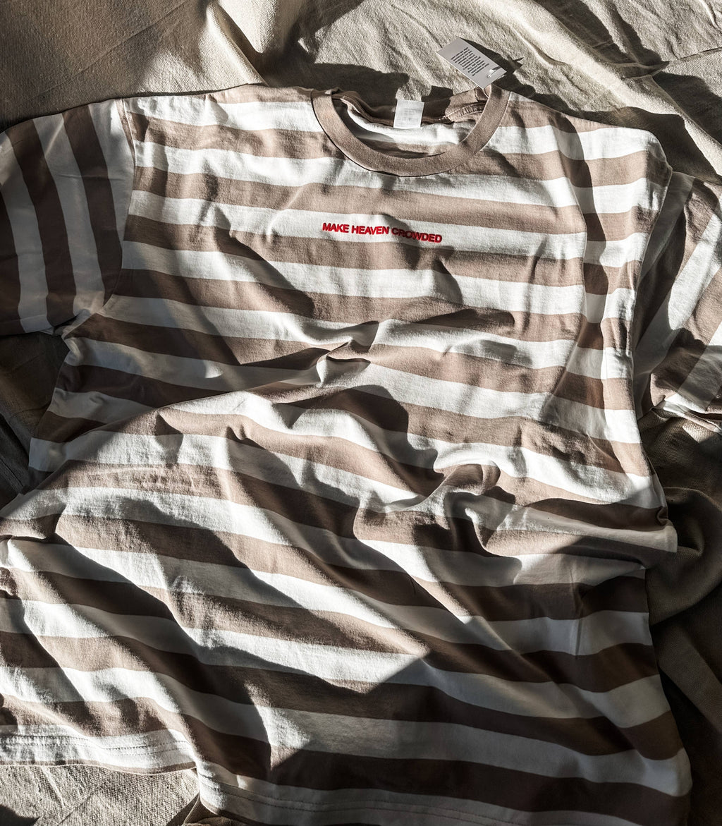 Make Heaven Crowded-red puff- Beige Stripe Tee