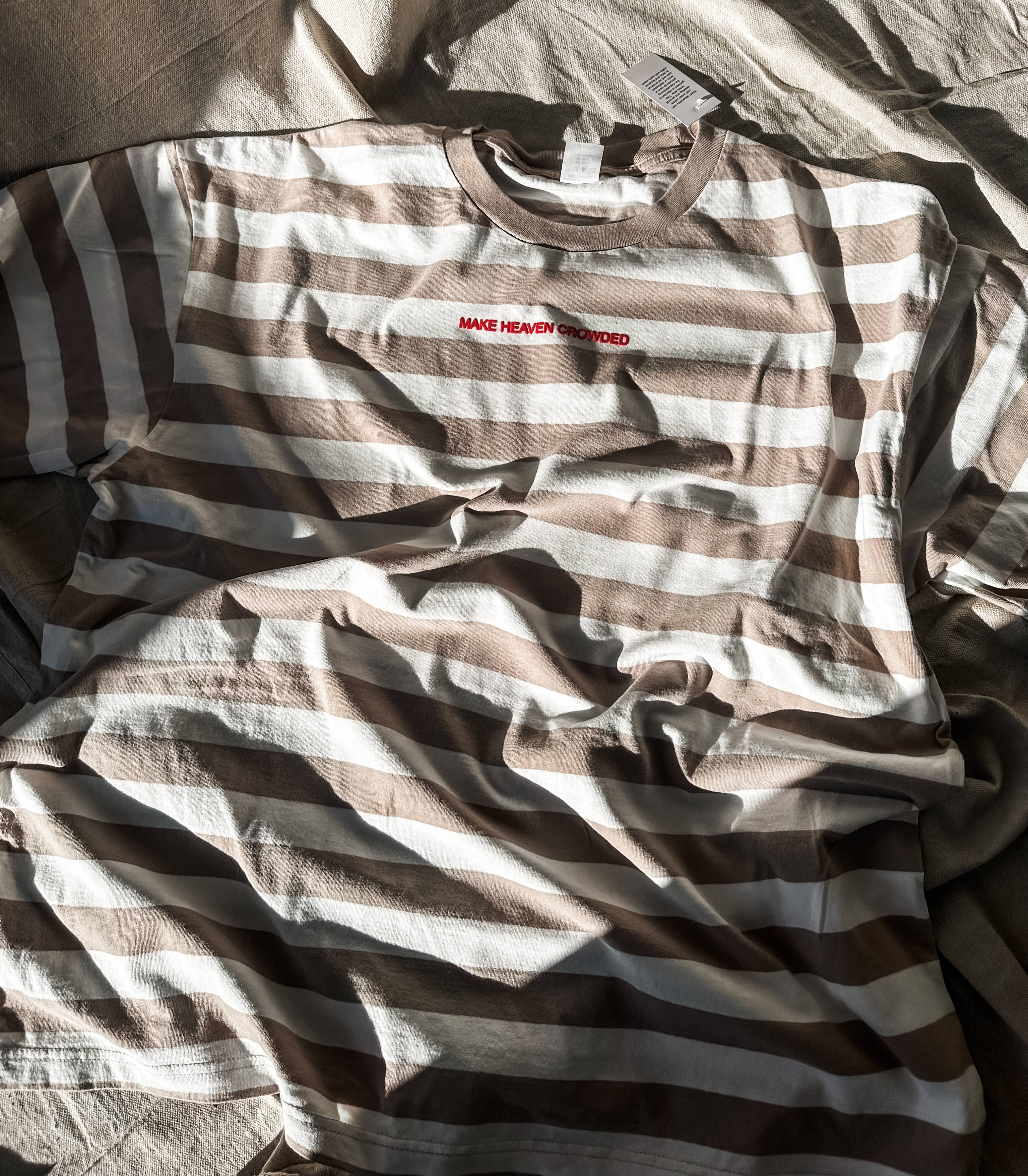 Make Heaven Crowded-red puff- Beige Stripe Tee